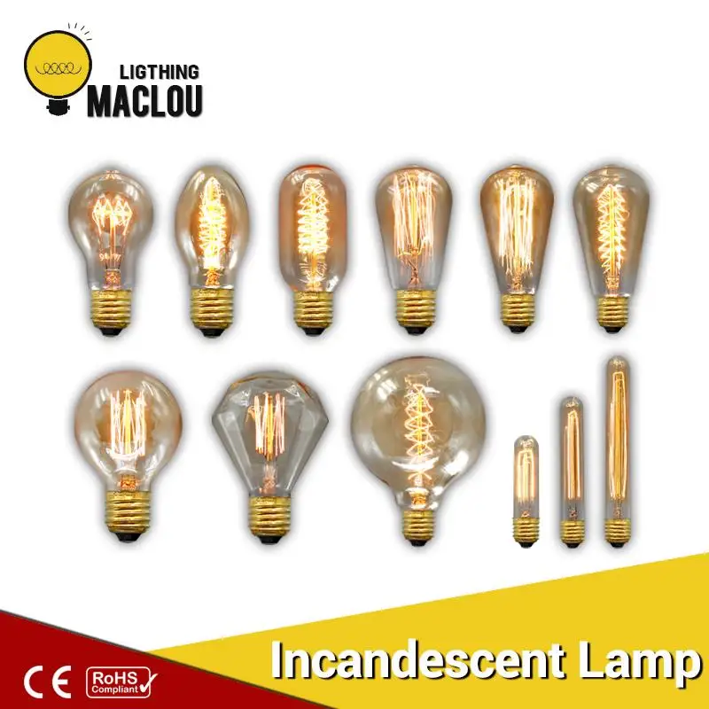 Винтажная лампа Эдисона E27 220 В 40 Вт Ретро ампула старинная лампочка эдисона