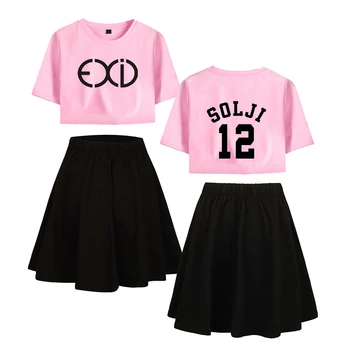 

EXID Fan Group Sexy Summer Women's Spring Casual Loose Sportswear Cotton T-Shirt Skirt Set Short Sleeve Top Mini Skirt Set