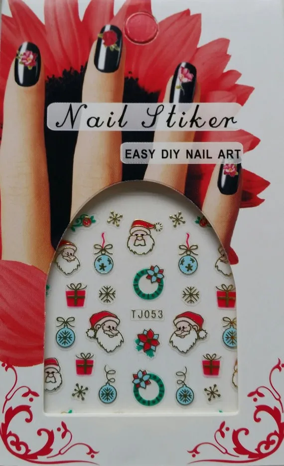 100 листов Рождественская наклейка для ногтей(палочки для конфет, Подарочная коробка, орнамент, пряник, снежинки для ногтей Декоративный маникюр