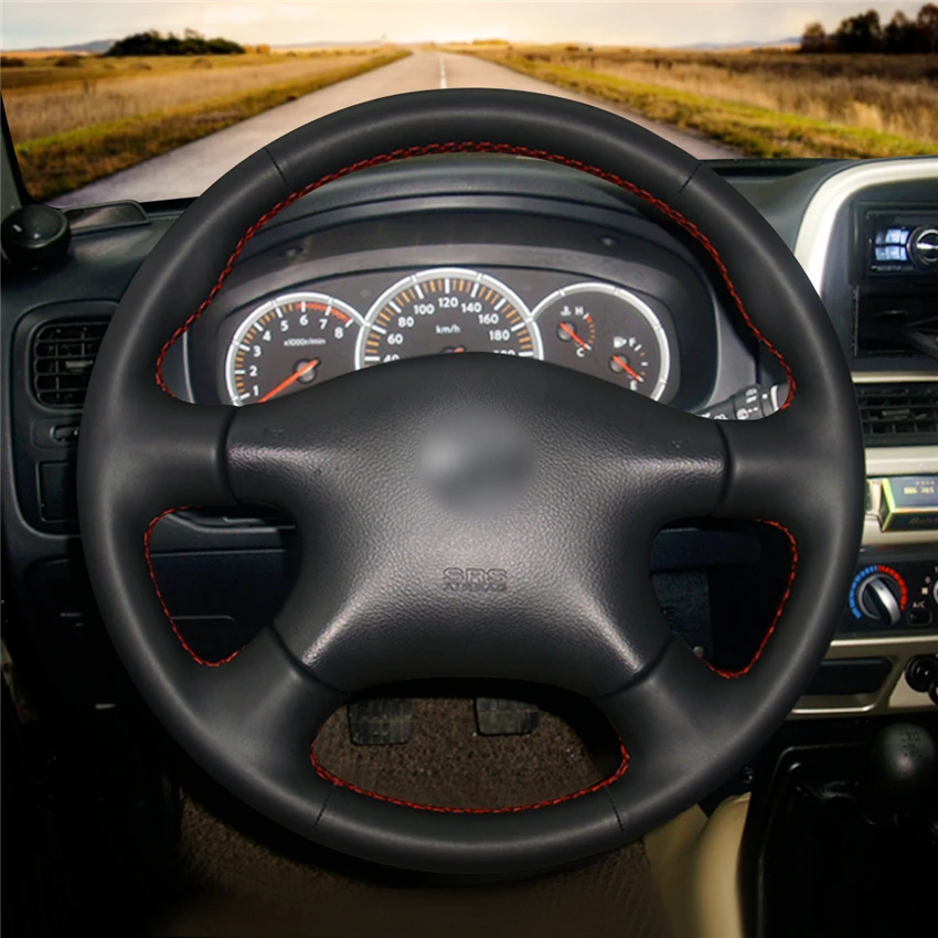 Черный чехол на руль из натуральной кожи для Nissan Almera (N16) Avenir Tino Terrano 2 Serena Pathfinder