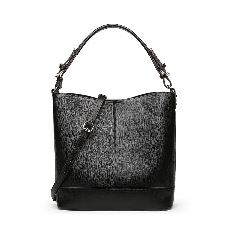 Женская модная сумка из натуральной воловьей кожи, Женская Повседневная простая сумка через плечо, женская сумка на плечо - Цвет: black