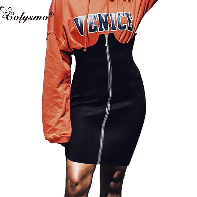 

Colysmo High Waist Zip-Up Pencil Skirts Autumn Winter Black Sexy Pull Zipper Front Bodycon Mini Skirts Club Party Skirt Bottom