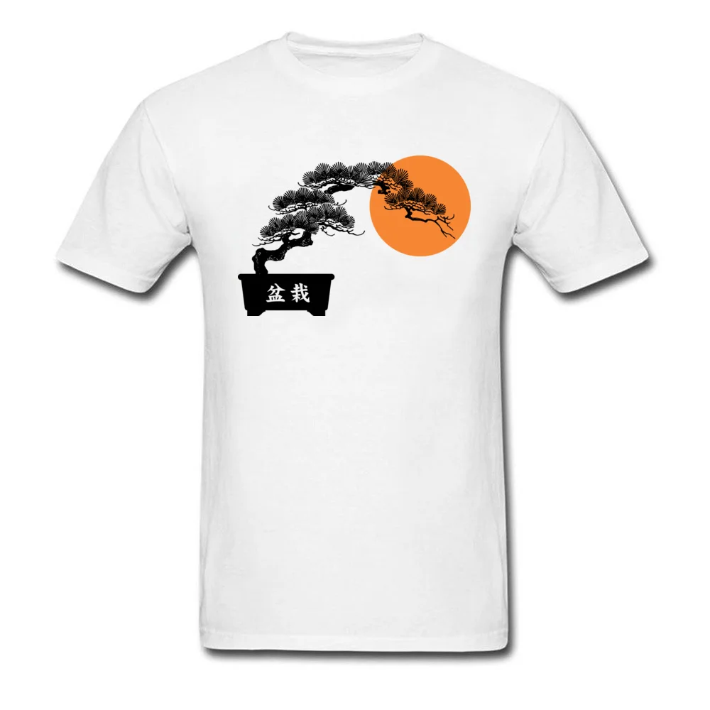 

Chinese Character Green Bonsai T Shirts Men Greeting Pine Tree Men's Plant Fashion Tshirt Sunrise 100% Cotton Male Tops