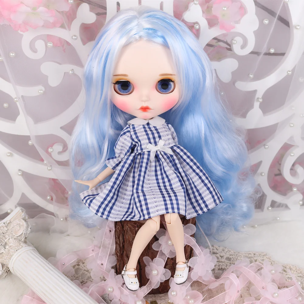 ICY Nude Blyth кукла для серии No. BL136/6005 синий микс белые волосы резные губы матовое лицо