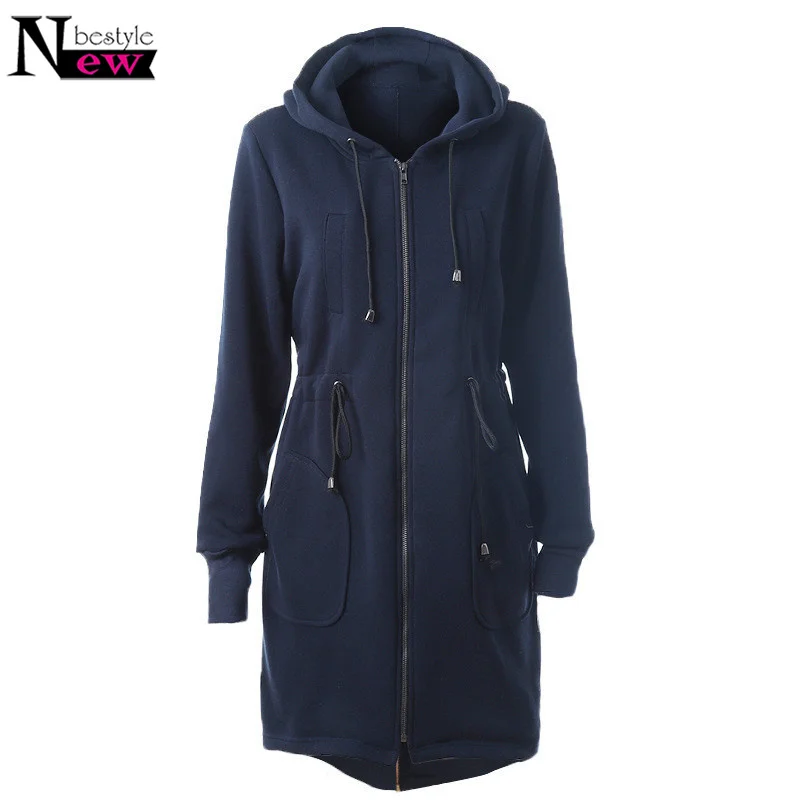 

Newbestyle Long Hooded Sweatshirts Hoodies Women With Pockets Zipper Hoodies Jackets Feminine Solid Drawstring Outerwear Moletom