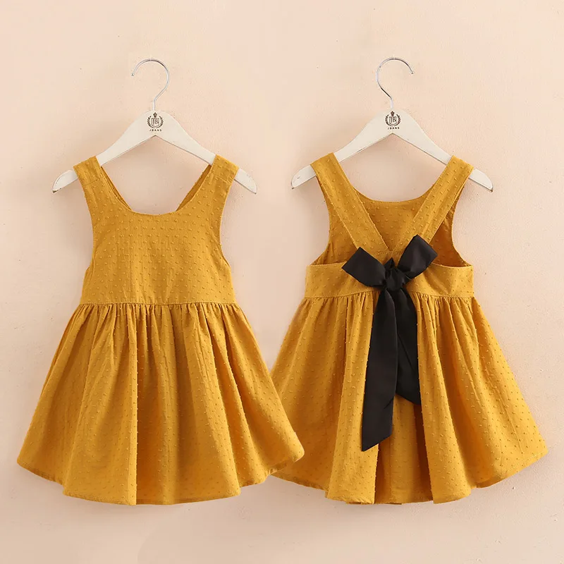 

2019 Casual 2 3 4-6 7 8 10 Years Children Cotton Backless Sundress Princess Cute Bow Party Dance Kids Strap Dress Summer Girl