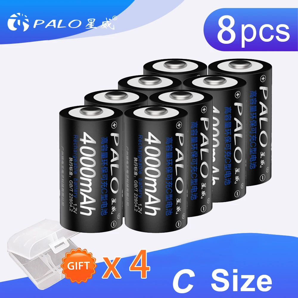 PALO Battery 8Pcs 1.2v Rechargeable Battery C Size High Capacity