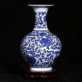 

Jingdezhen Ceramics Hand Painted Blue And White vase Lotus Modern Home Living Room Decorative Crafts Vases porcelain home decor