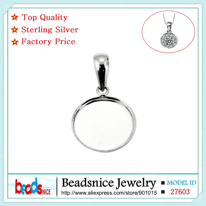 Beadsnice чистое серебро 925 пробы кулон лоток Круглый Ободок Кулон заготовки diy