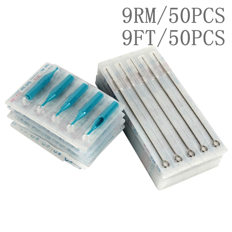 YILONG (9RM + 9FT) 50 шт одноразовые стерильные иглы татуировки синие Советы 9RM &amp