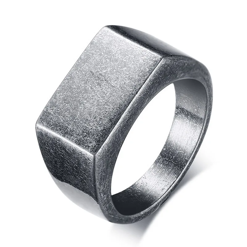 Retro Style Flat Top Male Ring Unique Stainless Steel Rings for Men