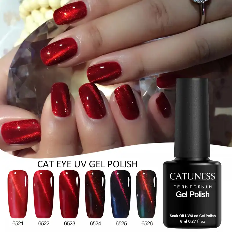 CATUNESS 8ml Charm kırmızı yangın 3D jel cila kedi gözü UV jel oje yarı