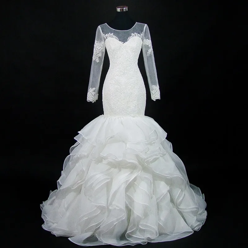 Venta Caliente 2019 Nuevo Increible Organza Volantes Sirena Vestido De Novia De Manga Larga De Encaje Vestidos De Novia Vestido De Novia May 2020