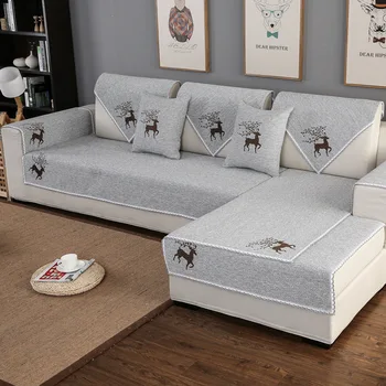

Deer Printing Sofa Cover Slip Resistant Sofa Towel Cushion Cotton/Linen Slipcovers for Sectional Sofa 1PC Home Deocr