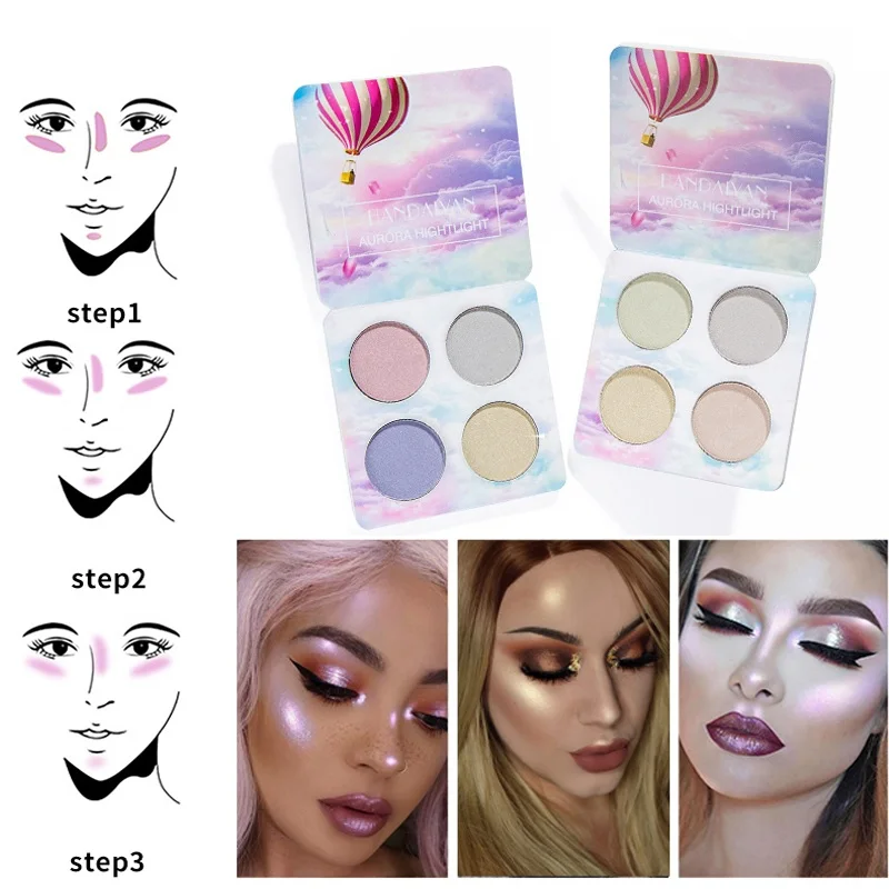 

HANDAIYAN Brighten Contouring Highlighter Chameleon Highlighter Palette Makeup Powder Glow Set Iluminador Shimmer Shining Face