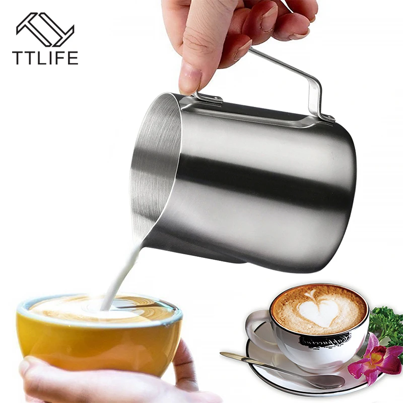 

TTLIFE 100ML/150ML/200ML/350ML/600ML/1000ML/1500ML Stainless Steel Milk Pitcher Suitable for Coffee, Latte & Frothing Milk