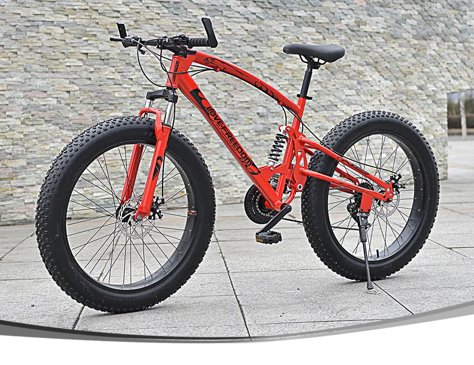Excellent Love Freedom High Quality Bicycle 7/21/24/27 speed Mountain Bike 26 Inch 4.0  fat bike Front and rear shock absorption bicycles 24