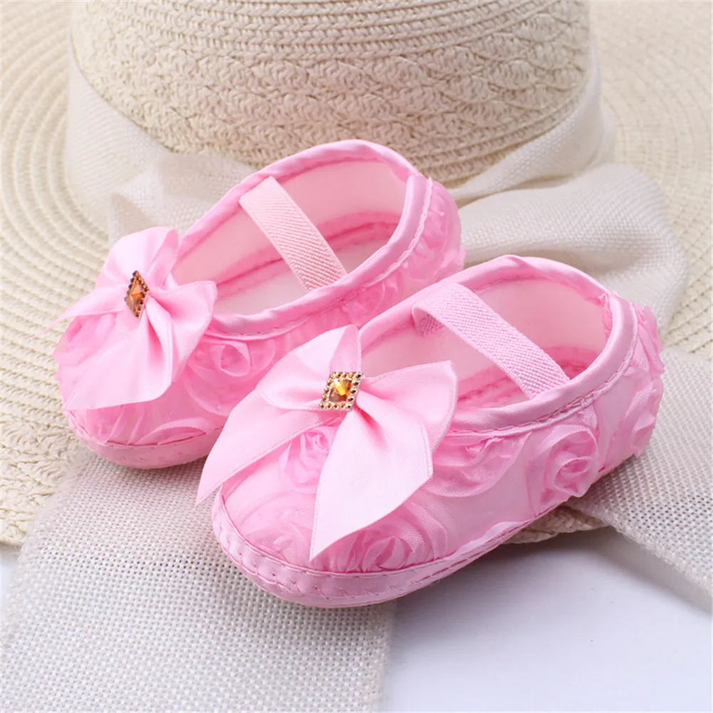 Удивительные 0-12 месяцев девочки кроватки обувь милые туфли принцессы хлопка мягкая подошва Фрист Walker(s7-102