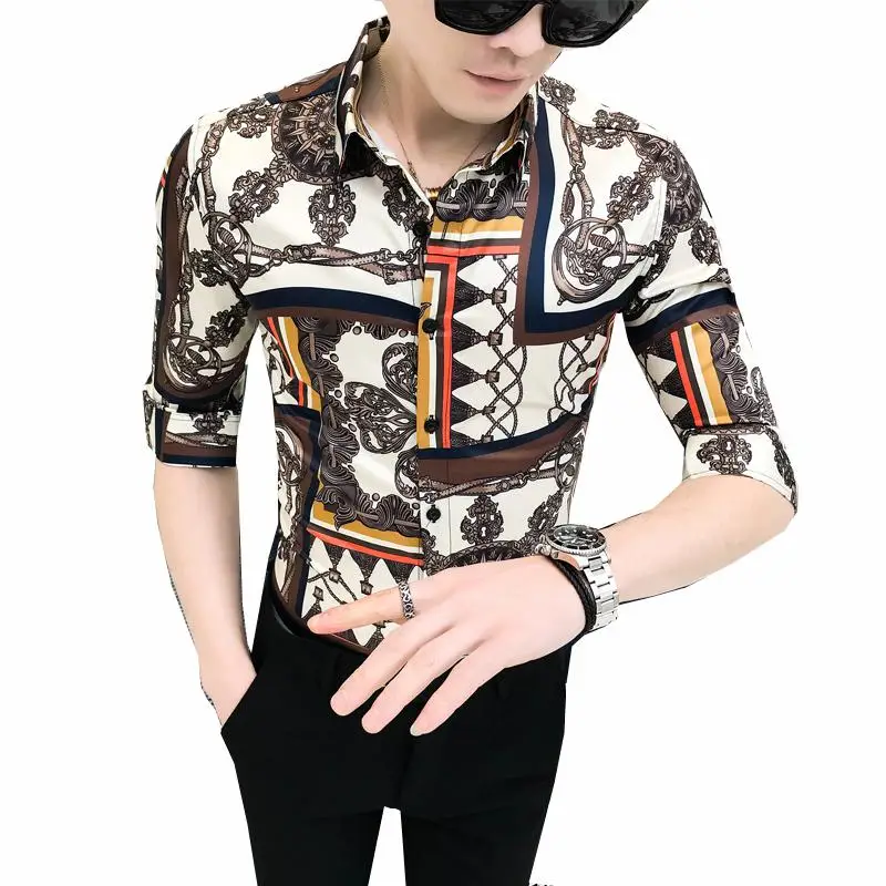 

Luxury Shirt Men's Clothes Slim fit Hawaiian Shirt for Men Flower Half sleeve Hip hop Casual Fashion Blouse Men Summer