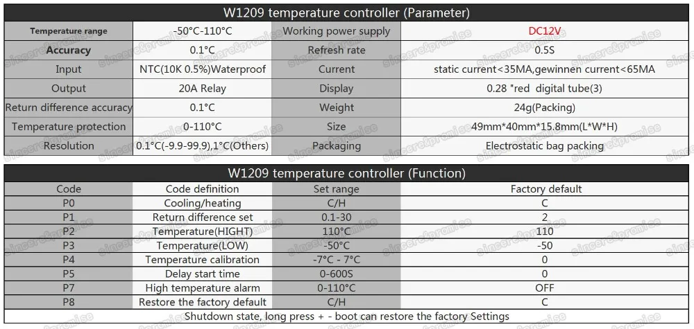 W1209 красный и синий DC 12 В температура отопления охлаждения термостат контроль температуры переключатель термометр термо контроллер