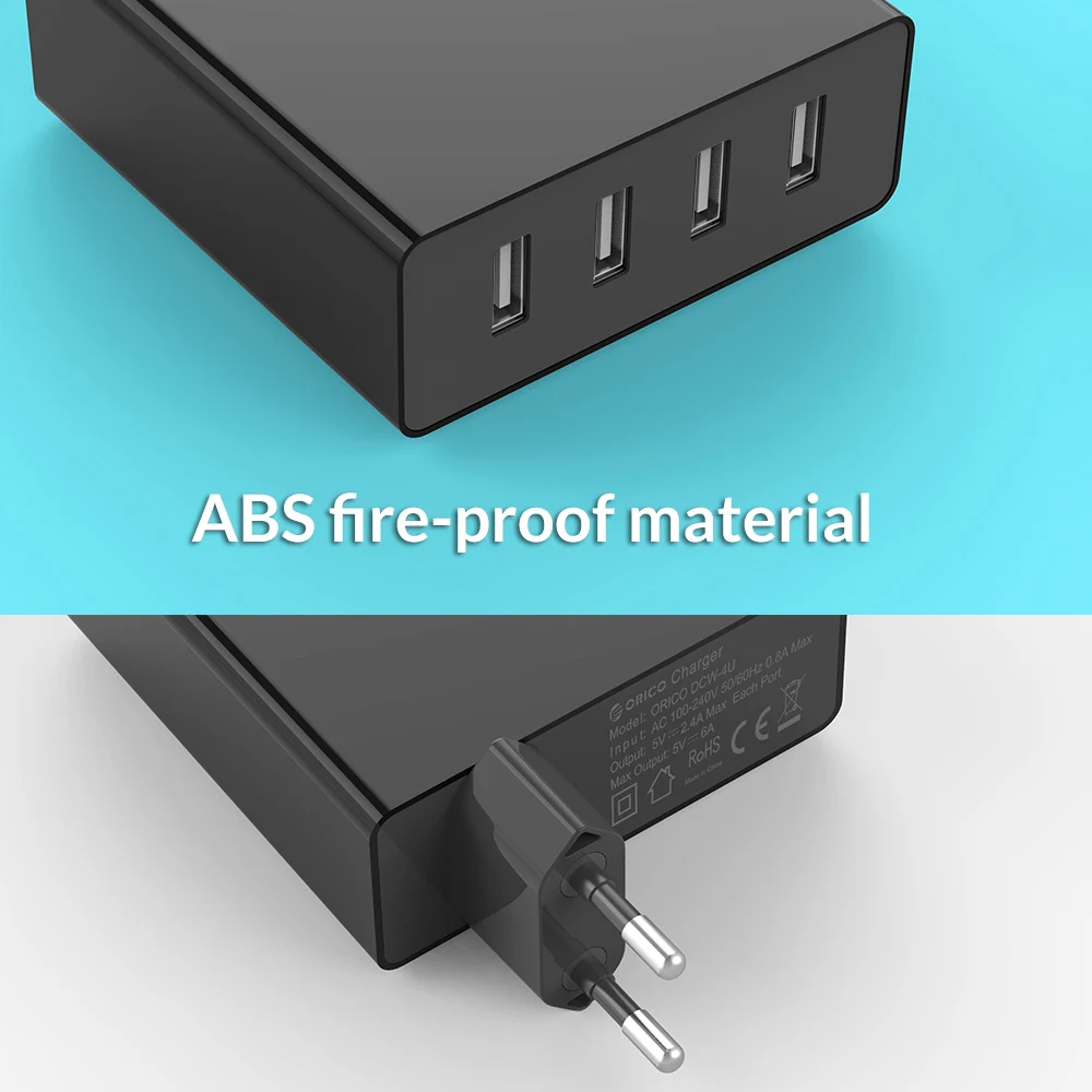 ORICO 4 порта настенное USB зарядное устройство для телефона 5V2. 4A* 4 6A30W общий выход ЕС Разъем для смартфона