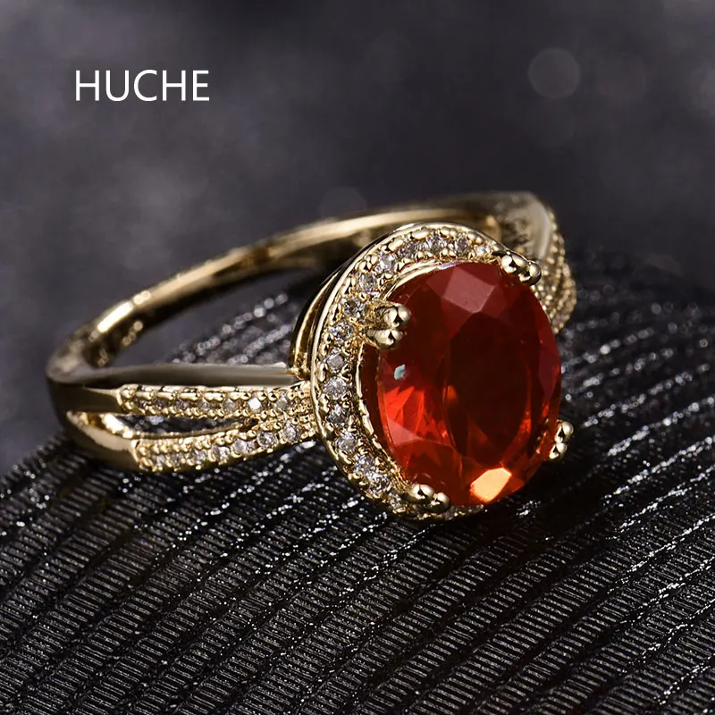 HUCHE Big font b Luxury b font Red Cubic Zircon font b Wedding b font Ring