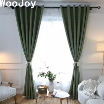 

C1023 Dark Green Linen Cotton Thick Blackout Window Curtains Panel for Living Room Tulles Blinds