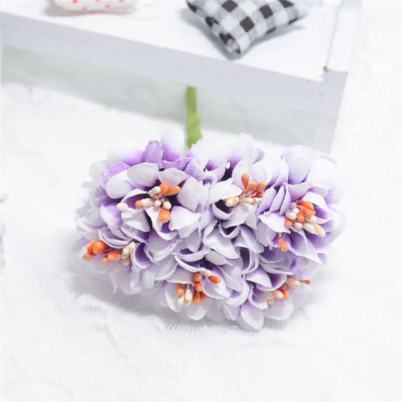 Дешевые 6 шт. шелковые градиентные искусственные тычинки букет цветов для свадебного украшения DIY Скрапбукинг декоративный венок поддельные цветы - Цвет: Фиолетовый