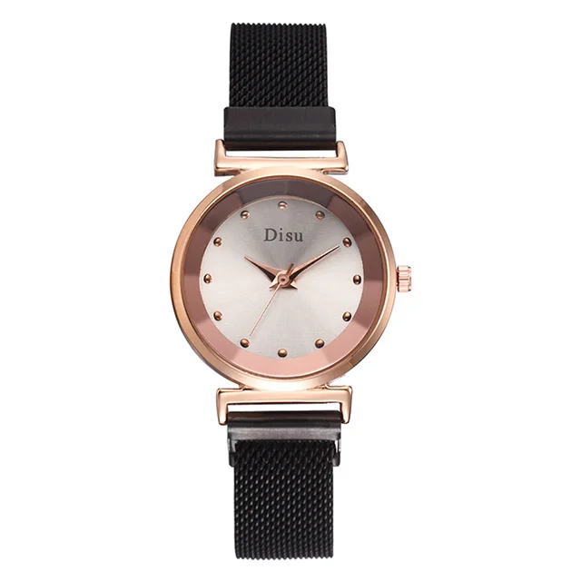 Женские магнитные часы розовое золото часы лучший бренд Роскошные бриллиантовые преломляющие женские Наручные часы Кварцевые водонепроницаемые часы - Цвет: black white