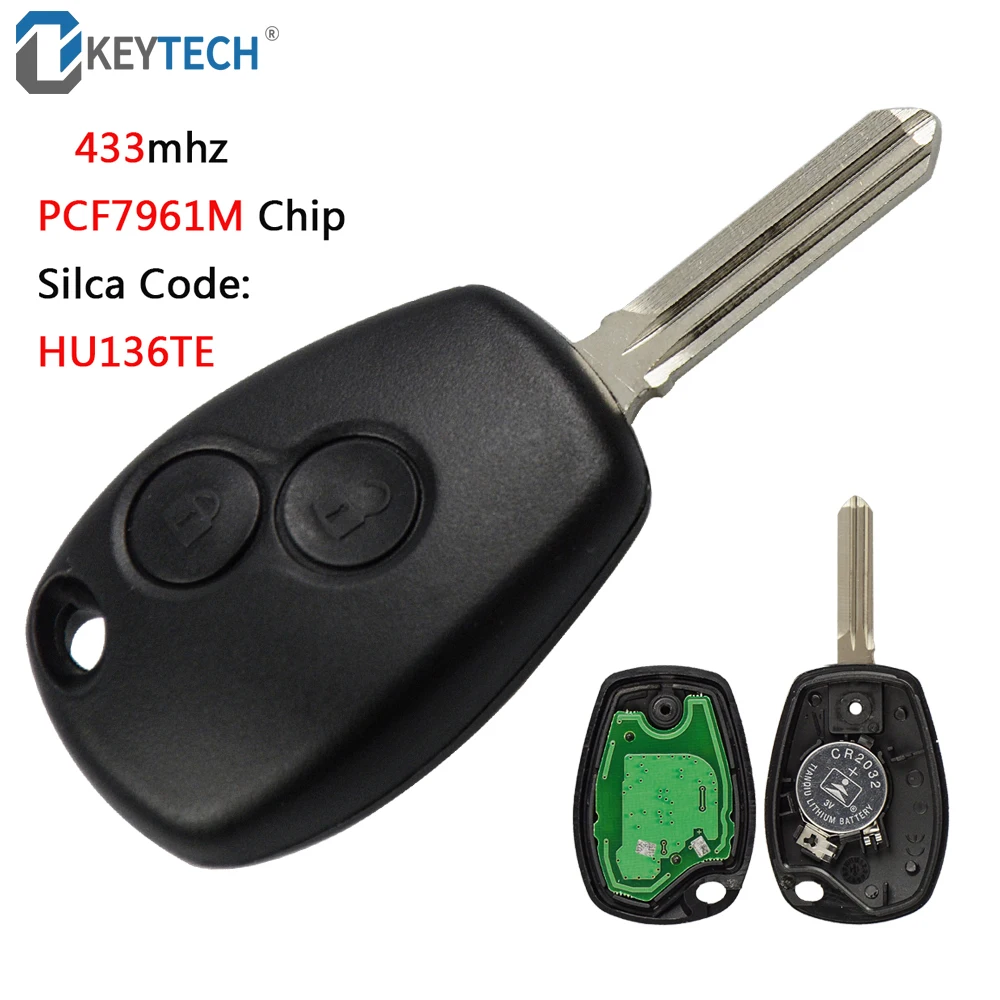 

OkeyTech Car Accessories 2 Buttons Remote Auto Key 433mhz With PCF7961M HITAG AES Chip for Renault HU136TE NO LOGO