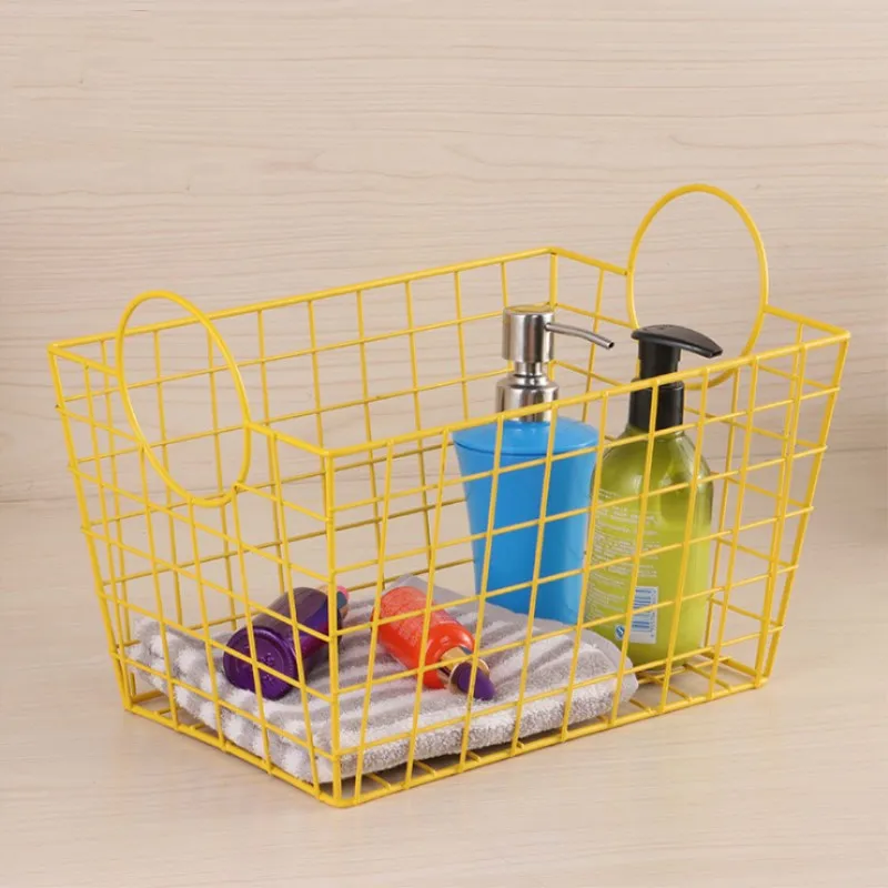 

Metal Iron art Storage Basket Bathroom Toiletries Cosmetics Storage Basket Organizer for Laundry Decoration Kitchen Fruits
