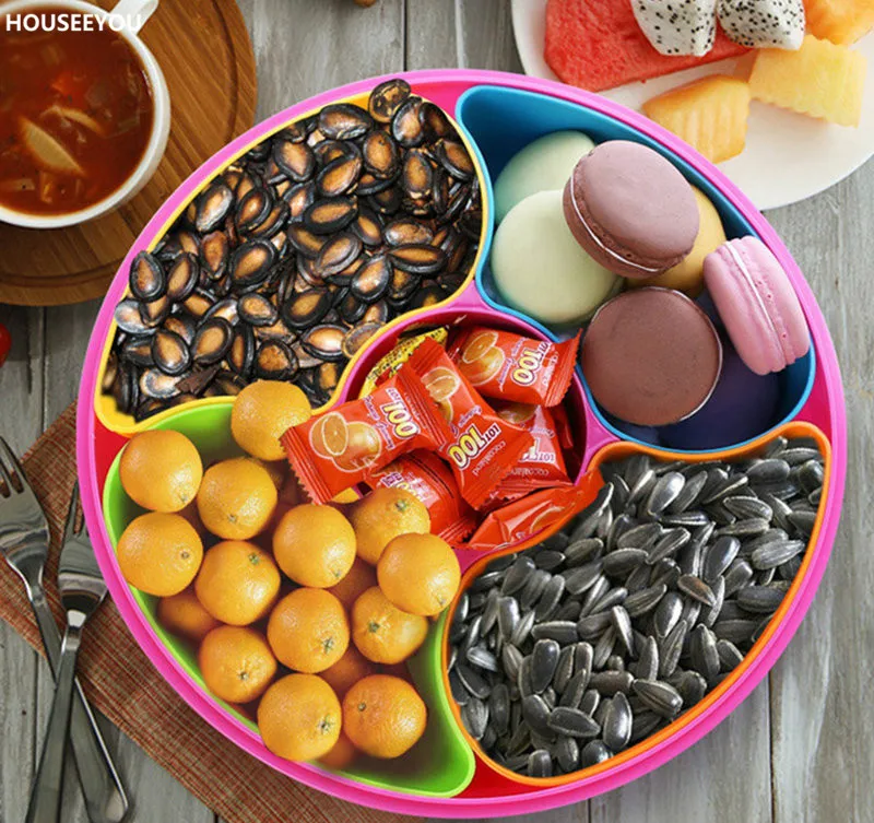 Бытовая тарелка для фруктов конфет закуски контейнер для еды с крышкой декоративные пластиковые тарелки поддоны для еды с отделениями для свадьбы