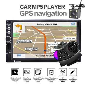 

2 Din Car MP4 MP5 Radio Player 7 inch Touch Screen GPS Navigation Player USB FM Rear View Camera Steer Wheel Control EU Map Free