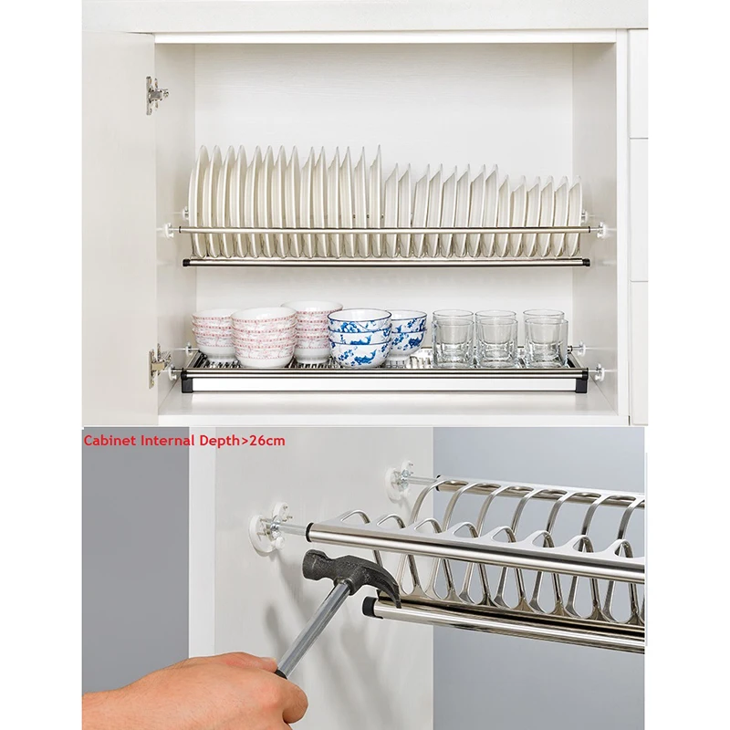 

DIY 2-Tier Stainless Steel Cabinet Dish Drying Rack Plate Storage Organizer, Dish Drainer Cabinet Bowl Plate Holder 43-48cm
