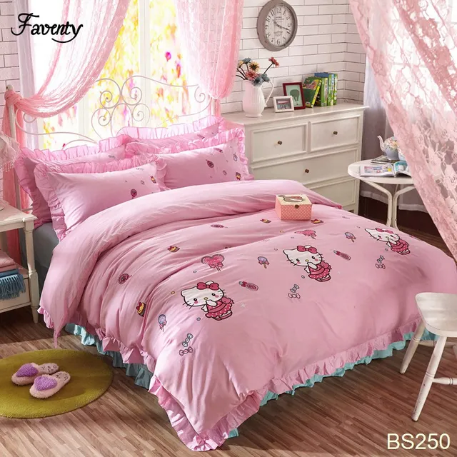Duvet Cover Bed sheet king Queen Pink Hello Kitty Girls korean Bedding