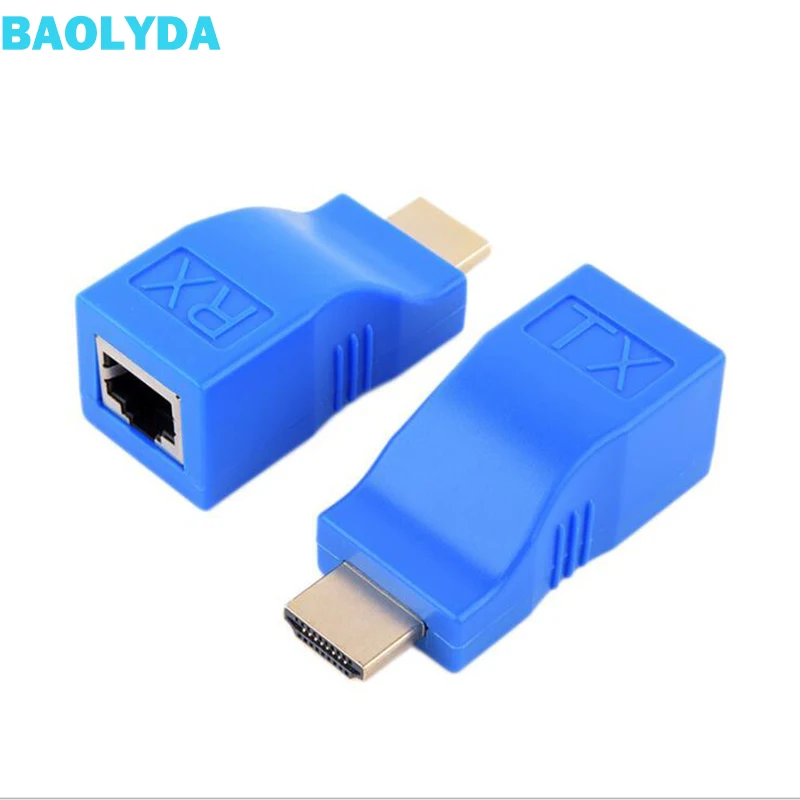 

Baolyda HDMI Extender 30M HDMI Network Extender Transmitter & Receiver Adapter V1.4 RJ45 CAT5E CAT6 Ethernet LAN 1080P Converter