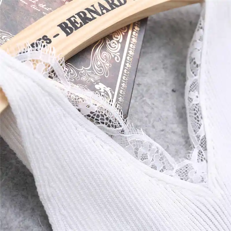 Girl Plain Camisole Lace Splicing Double V-neck Vest Slim Sling Tank Tops