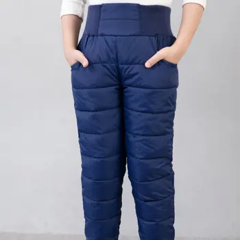 Child Girl Boy Winter Pants Cotton Padded Thick Warm Trousers Waterproof Ski Pants 10 12 Year Elastic High Waisted Baby Kid Pant 2