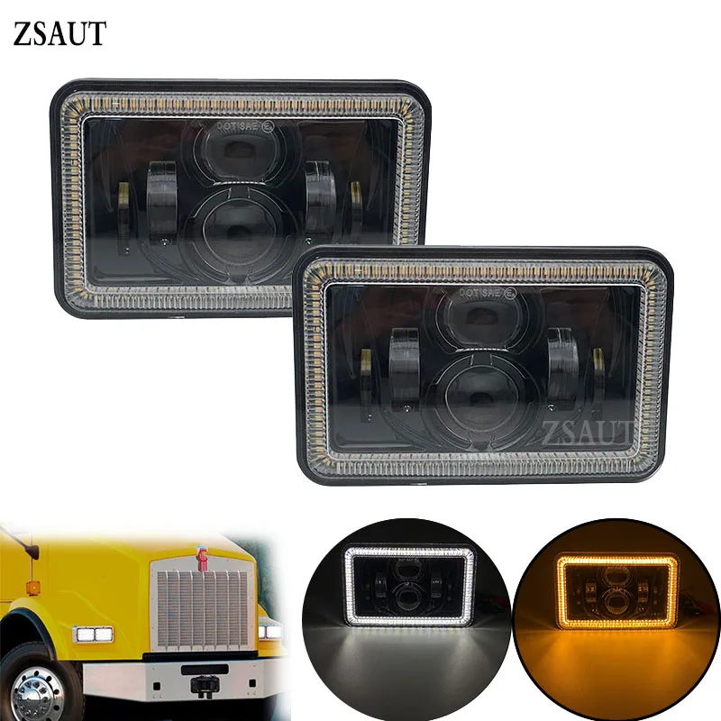 

Newest DOT 2PCS 55W 4X6 inch Rectangular led headlight with DRL replace for H4651 H4652 H4656 H4666 H6545 Freightliner Kenworth