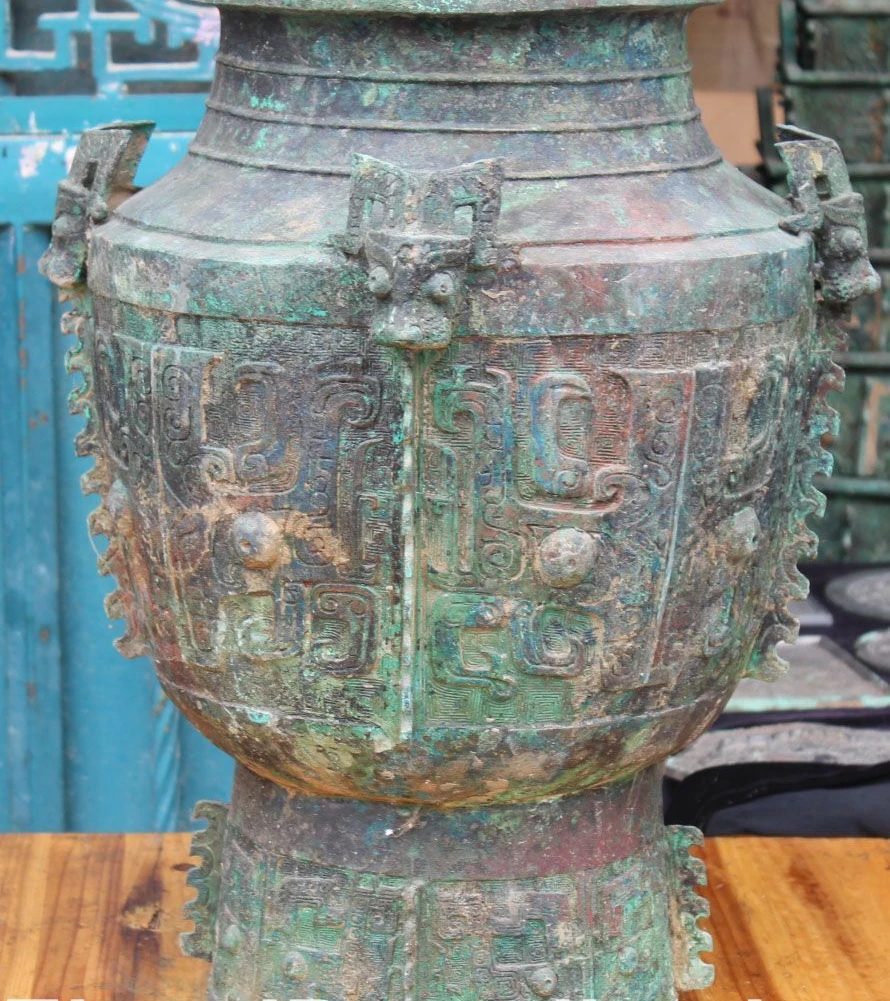 

20" Old Dynasty Palace Bronze Beast Face Animal Bottle Vase Pot Jar Crock