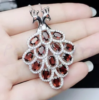 

Garnet peacock necklace pendant Free shipping Natural real garnet 925 sterling silver pendants 0.3ct*13pcs gemstone #SB1892617