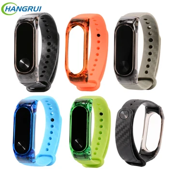 

Hangrui Replacement for Mi Band 2 Crystal Case Carbon Fiber Bracelet Fitness Tracker Colorful Mi Band 3 Metal Case Strap Sports