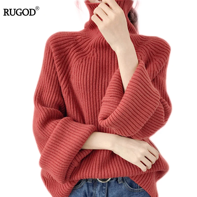 

Rugod 2019 Turtleneck Knitted Pullover Sweater Women Long Sleeve Jumper Pull Femme Autumn Winter Warm Knitting christmas sweater