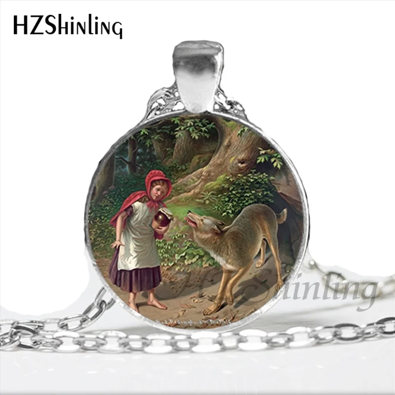 NS-00789, модное ожерелье с кулоном в виде Красной Шапочки и волка, сказочное искусство, фото ручной работы, винтажные ожерелья для женщин HZ1 - Окраска металла: 14
