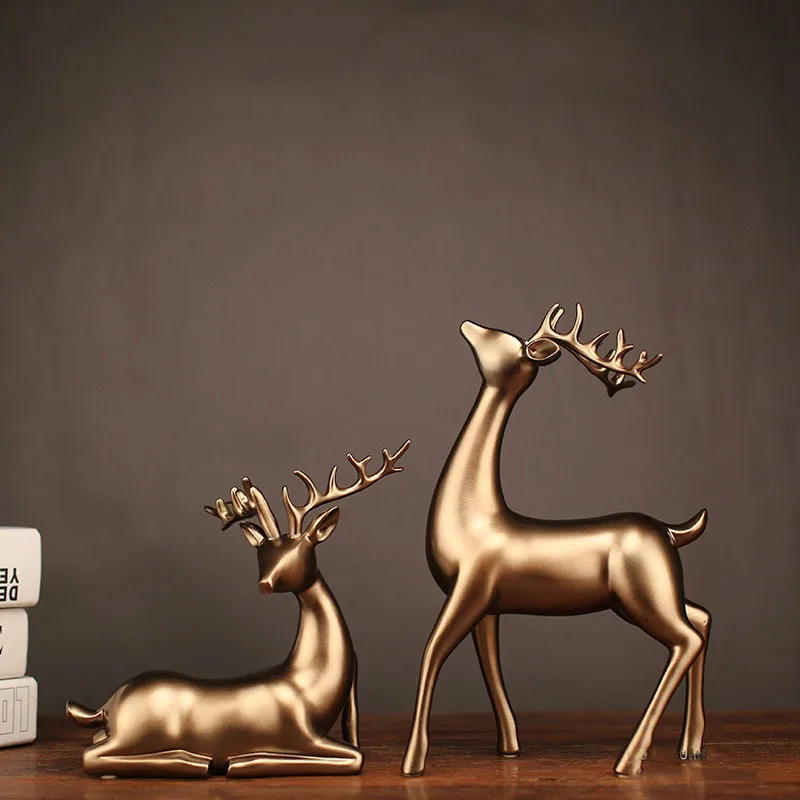  2 Pcs European Style Resin Deer Figurines Miniatures Living Room Bedroom Wine Cabinet Ornaments Cre - 4000263445974