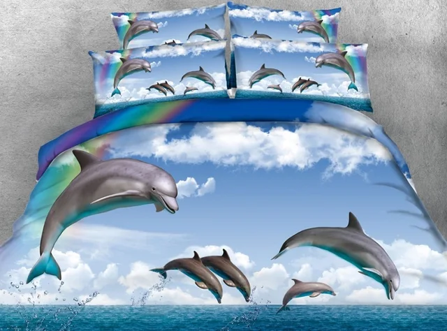 3d dolphin bedding set sea animal quilt duvet cover rainbow bed dolphins sheets