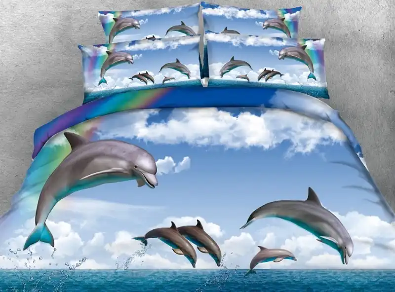3d Dolphin Bedding Set Sea Animal Quilt Duvet Cover Rainbow Bed Sheets Linen Bedspread Super King Queen Size Full Double 4pcs King Queen Size Super King3d Dolphins Aliexpress