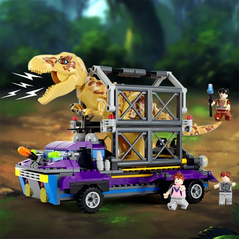 417pcs Jurassic World Dinosaur Legoings Technic Blocks T-Rex Defense HQ set Big Particle Building Block Duploe Brick Toys