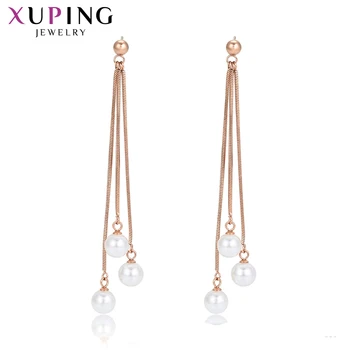 

Xuping Elegant Fantastic Long Imitation Pearl Earrings Rose Gold Color Plated Sexy Style for Women Essential Gifts 98450