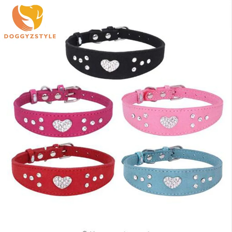 

New Rhinestone Heart Pet Collar Soft Microfiber Dog Chain Fish Shape Cat Collar Dog Traction Supplies For Small Dogs DOGGYZSTYLE